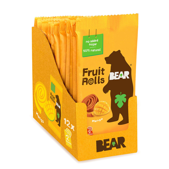 BEAR Real Fruit Snack Rolls, Mango a 12 Pack (2 Rolls Per Pack) a Gluten Free, Vegan, and Non-GMO a Healthy School And Lunch Snacks For Kids And Adults, 0.7 Ounce Fruit Rolls Mango 2 Count (Pack of 12)
