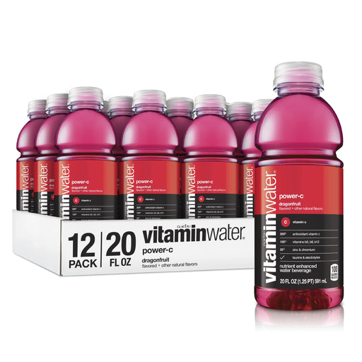 vitaminwater Electrolyte Enhanced water with Vitamins, Power-C Dragon Fruit, 20 Fluid Ounce (Pack of 12) power-c dragonfruit 20 Fl Oz (Pack of 12)