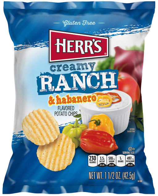 Herr Foods Creamy Ranch Habanero Potato Chips, 1.5 Ounce -- 30 per case.