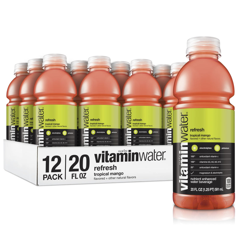 Vitaminwater Refresh, Tropical Mango Flavored, Electrolyte Enhanced Bottled Water with Vitamin b5, b6, b12, 20 Fl Oz (Pack of 12) refresh tropical mango 20 Fl Oz (Pack of 12)