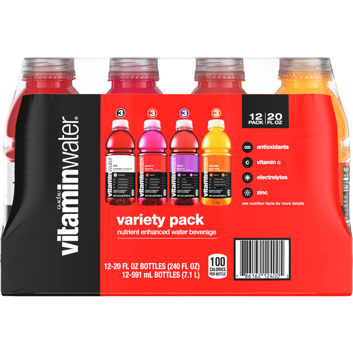 VitaminWater Flavored Water | 4 Flavor Variety Pack - Nutrient Enhanced Water w/ Vitamins, Antioxidants, Electrolytes | 20 Fl Oz (Pack of 12)