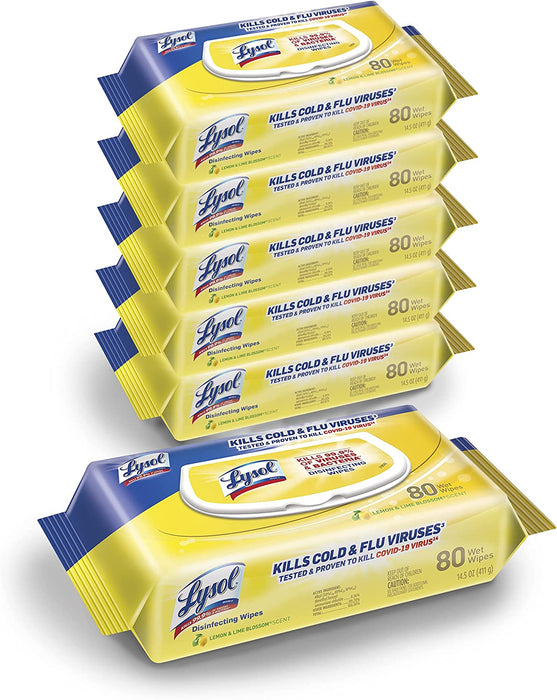 Lysol Disinfectant Handi-Pack Wipes, Multi-Surface Antibacterial Cleaning Wipes, for Disinfecting and Cleaning, Lemon and Lime Blossom, 480 Count (Pack of 6)