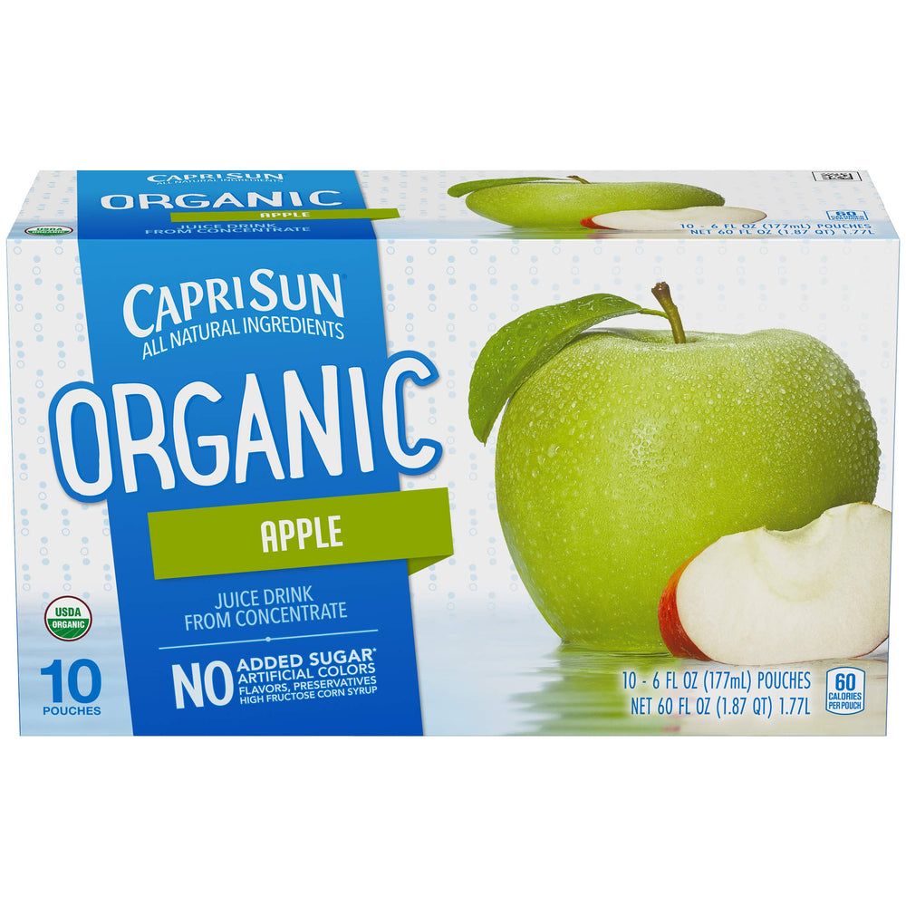 Capri Sun Organic Apple Juice Naturally Flavored Kids Drink (40 ct Pack, 4 Boxes of 10 Pouches)
