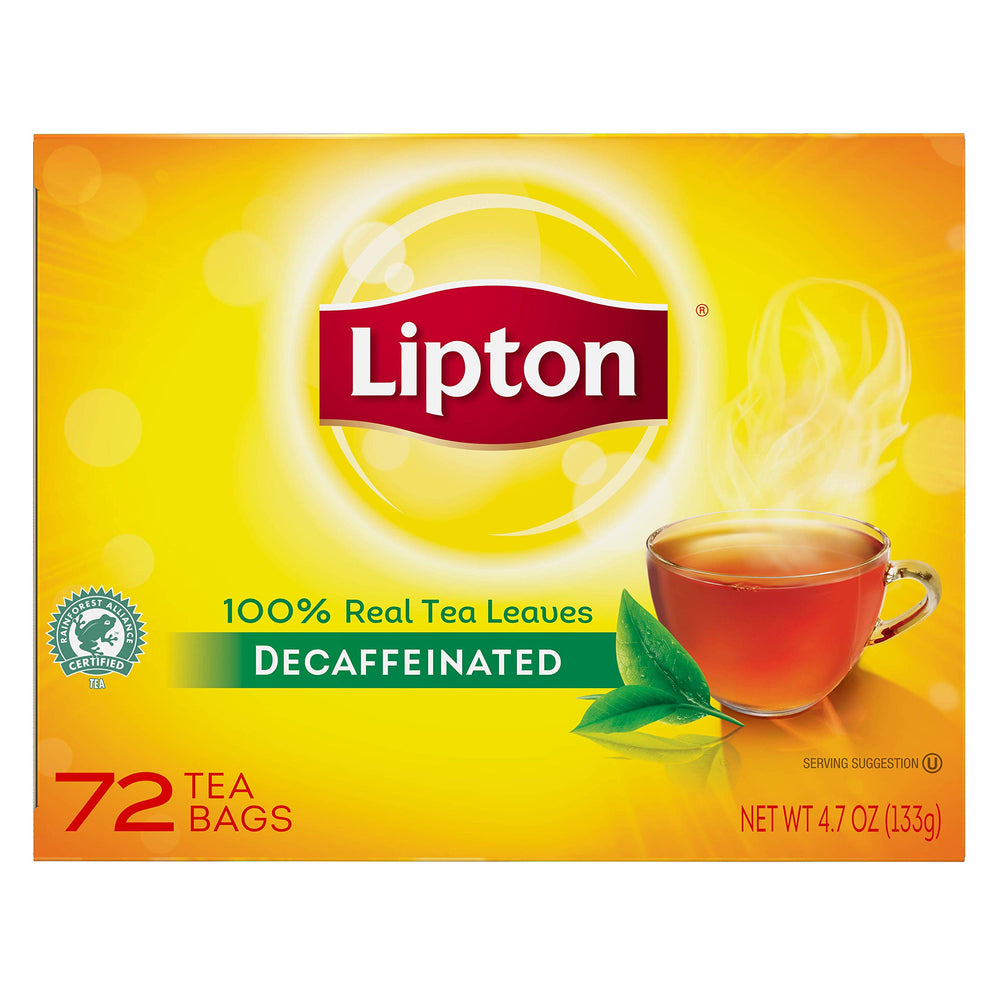 Lipton Decaffeinated Black Enveloped Hot Tea Bags Made with Tea Leaves Sourced from Rainforest Alliance Certified Farms, 72 count, Pack of 6 Decaf Black 72 Count (Pack of 6)