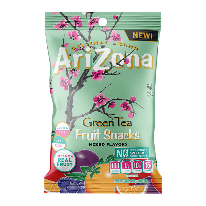 AriZona Fruit Snacks, Green Tea Gluten Free Gummy Chews, 2.25 Ounce Individual Single Serve Bags (Pack of 24) Green Tea 2.25 Ounce (Pack of 24)
