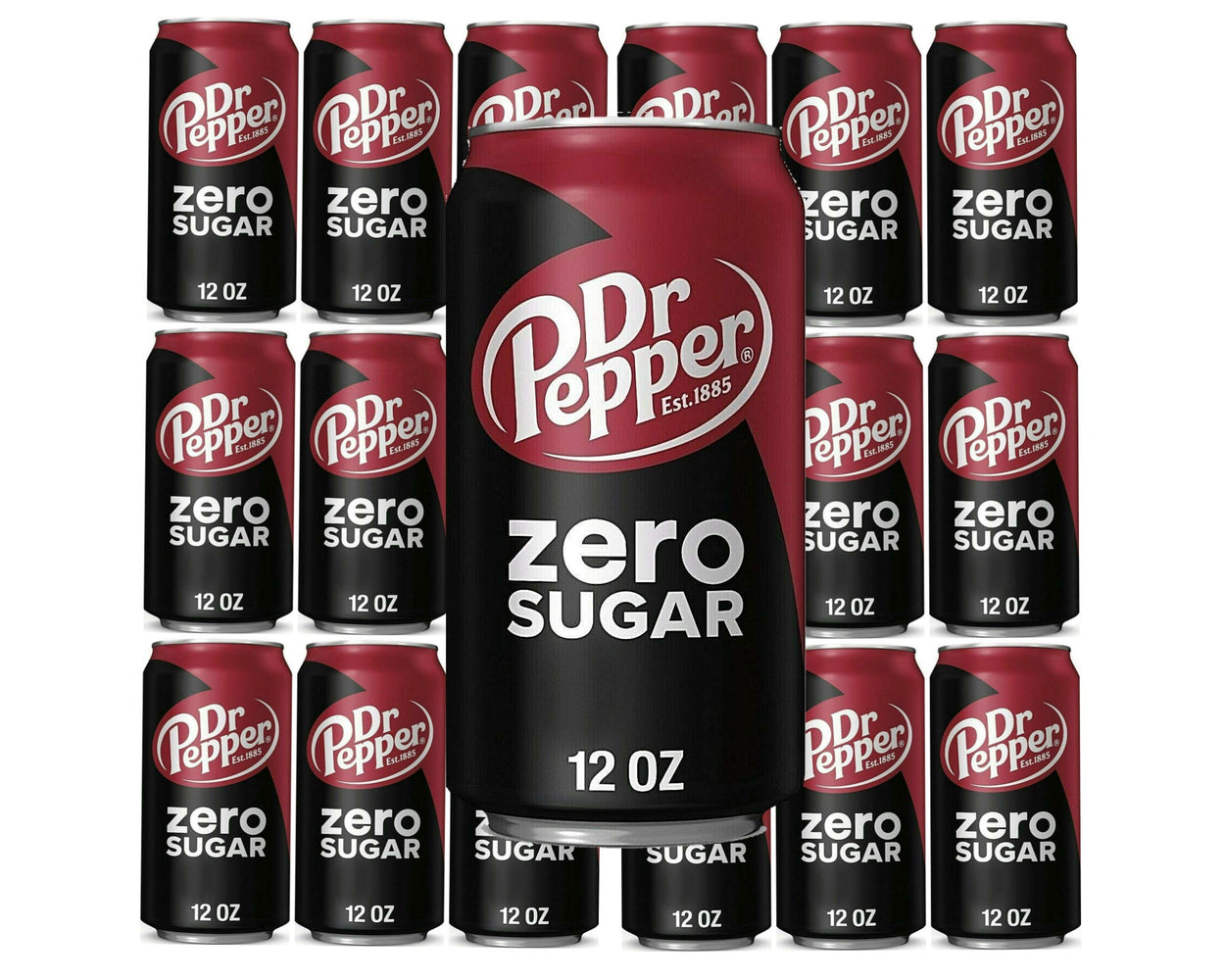 Dr Pepper Zero Sugar, 12 fl oz , 18 cans, total 216 fl oz