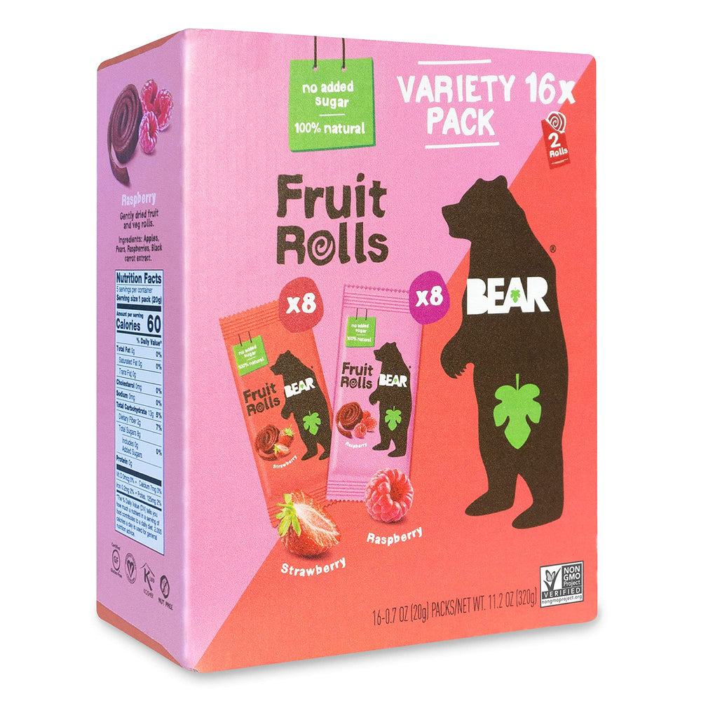 BEAR Real Fruit Rolls - Variety Pack - 16 Count (2 Rolls Per Pack) Fruit Rolls Variety Pack 16 Count (Pack of 1)