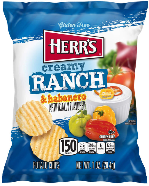 Herr Foods Creamy Ranch Habanero Potato Chips, 1 Ounce -- 42 per case. 1 Ounce (Pack of 42)