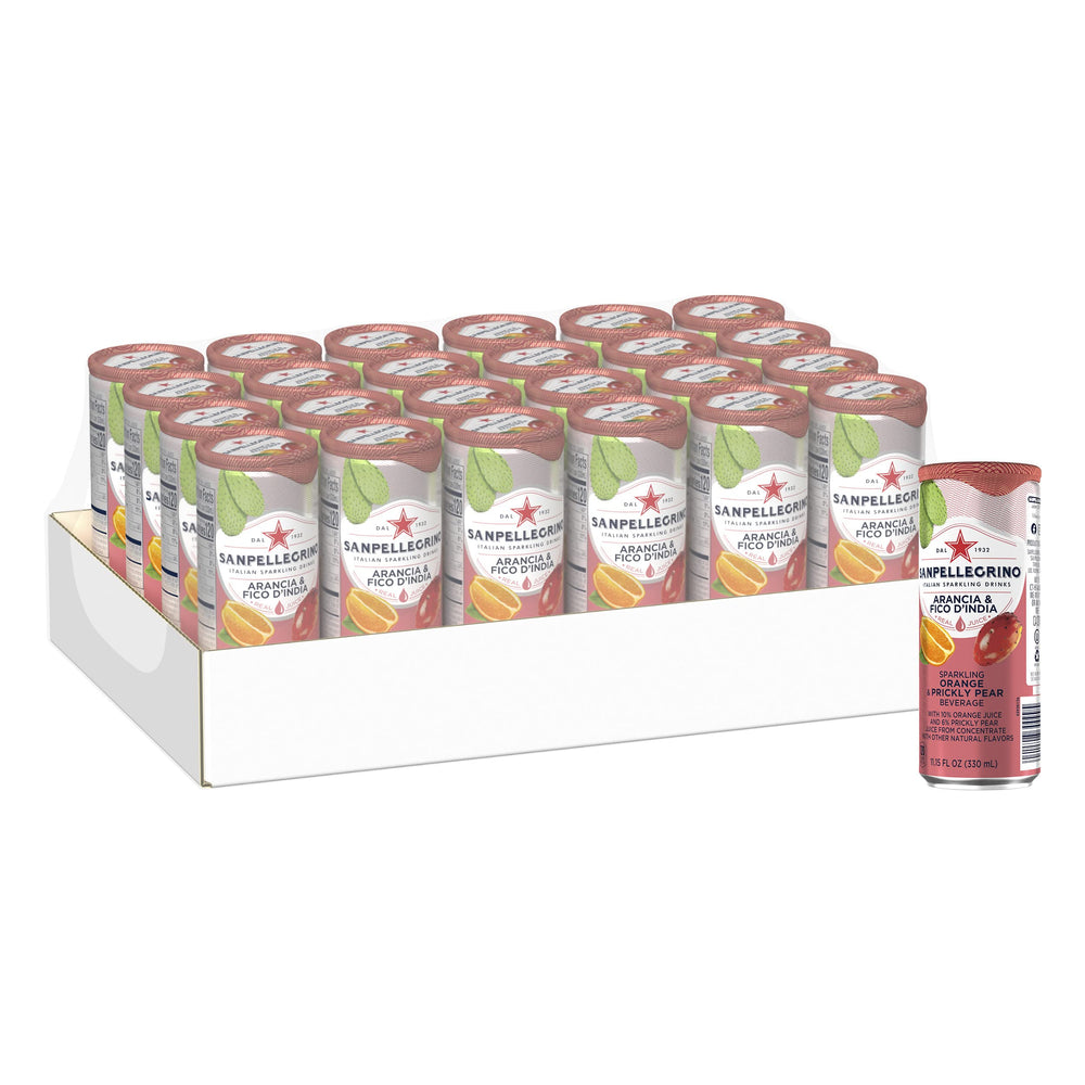 Sanpellegrino Prickly Pear and Orange Italian Sparkling Drinks, 11.15 fl oz. Sleek Cans (24 Count)