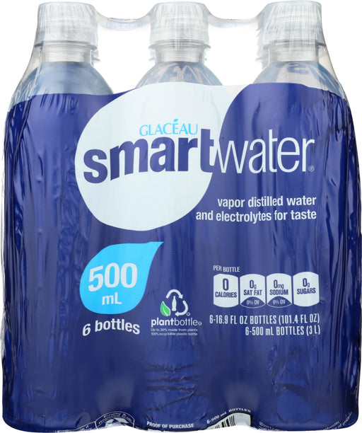 Glaceau, Water Smartwater, 16.9 Fl Oz, 6 Pack