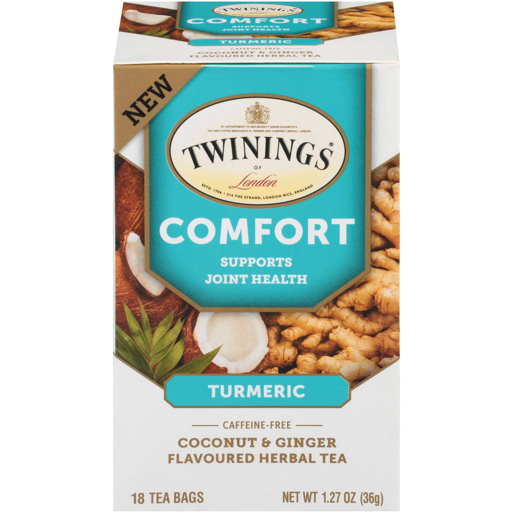 Twinings Daily Wellness Tea, Comfort Joint Heatlth Turmeric, Coconut & Ginger, Flavored Herbal Tea, 18 Count (Pack of 6) Comfort Joint Health Turmeric 18 Count (Pack of 6)