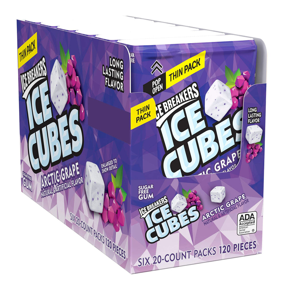 ICE BREAKERS ICE CUBES Arctic Grape Sugar Free Chewing Gum, Made with Xylitol, 1.62 oz Thin Pack (6 Count) 1.62 Ounce (Pack of 6) Arctic Grape