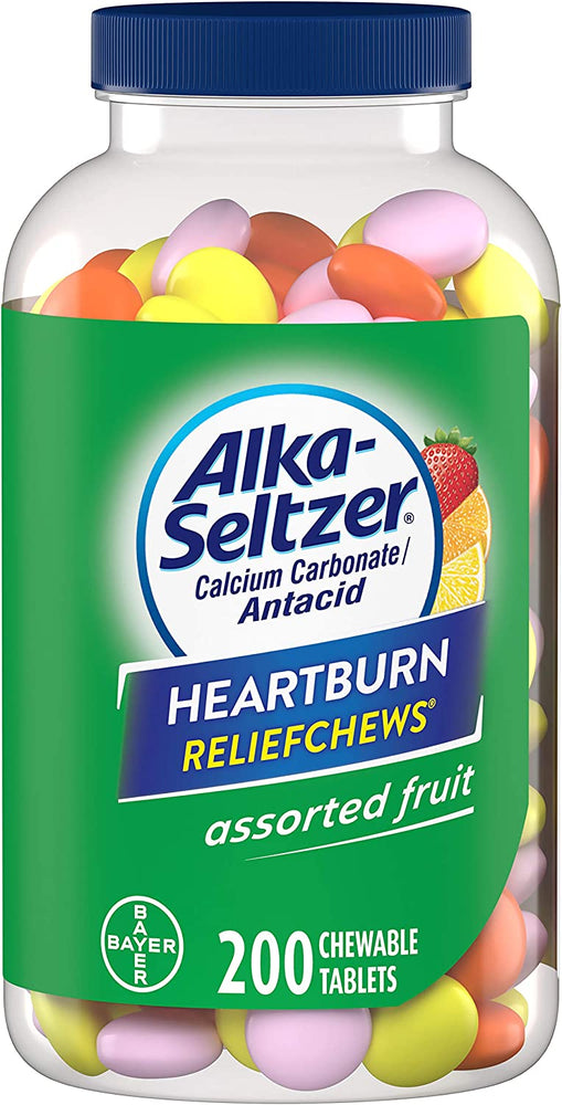 Alka-Seltzer Extra Strength Heartburn Relief Chews, Assorted Fruit Antacid Tablets for Acid Indigestion, Upset and Sour Stomach, 200 Count (Pack of 1) - Packaging May Vary