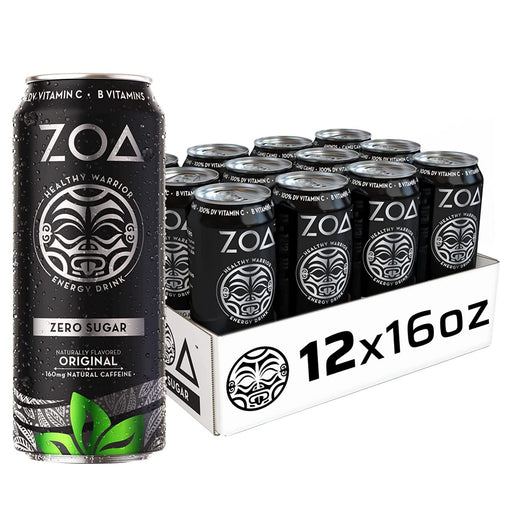 ZOA Zero Sugar Energy Drink, 16 Fl Oz | Healthy Vitamin C, B6 & B12, Natural Caffeine | Original, (Pack of 12)