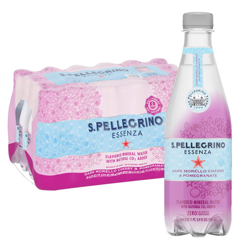 S.Pellegrino Essenza Dark Morello Cherry Pomegranate Flavored Mineral Water with Natural CO2 Added Dark Morello Cherry & Pomegranate