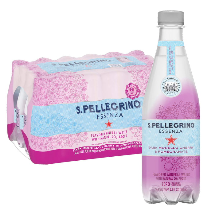 S.Pellegrino Essenza Dark Morello Cherry Pomegranate Flavored Mineral Water with Natural CO2 Added Dark Morello Cherry & Pomegranate