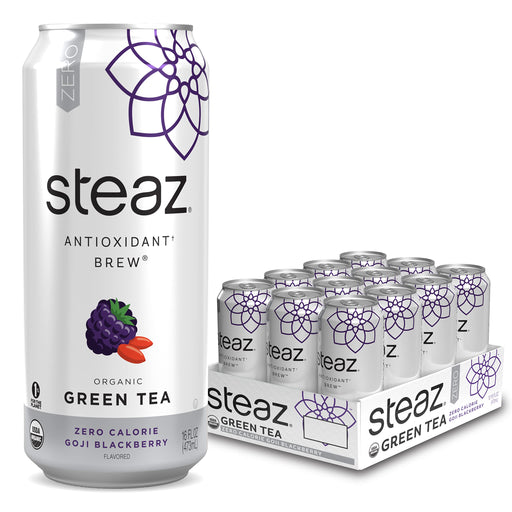 Steaz Organic Zero Calorie Iced Green Tea Antioxidant Brew, 16 OZ (Pack of 12)(Zero Calorie Goji Blackberry)