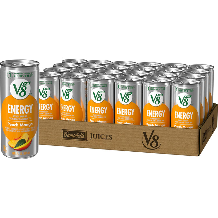 V8 +ENERGY Peach Mango Energy Drink, Made with Real Vegetable and Fruit Juices, 8 Ounce Can (Pack of 24) Peach Mango 8 Fl Oz (Pack of 6)