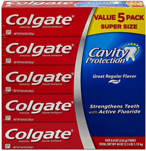 Colgate Cavity Protection Regular Flavor Fluoride Toothpaste 8 Ounce Tube 5 Tubes