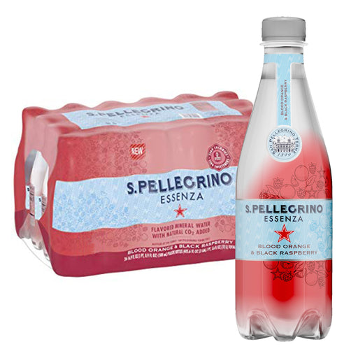 S.Pellegrino Essenza Blood Orange Black Raspberry Flavored Mineral Water with Natural CO2 Added, 24 Pack of 16.9 Fl Oz Plastic Bottles Blood Orange & Black Raspberry