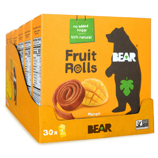 BEAR Real Fruit Yoyos, Mango, No Added Sugar, All Natural, Non GMO, Gluten Free, Vegan, Healthy On-The-Go Snack For Kids & Adults, 0.7 oz (Pack of 30)