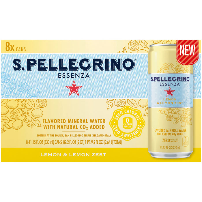 S.Pellegrino Essenza Lemon Lemon Zest Flavored Mineral Water, 11.15 fl oz. Cans (8 Count)