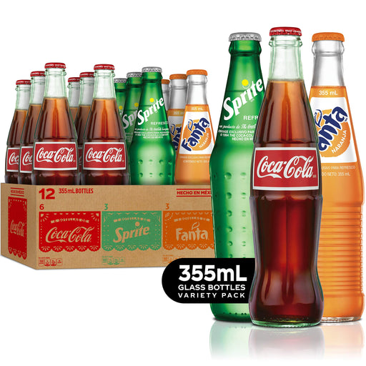 Mexican Coke Fiesta Pack, 12 fl oz Glass Bottles, 12 Pack Fiesta Variety Pack