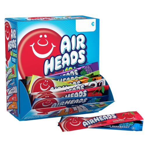 Airheads Candy Bars, Variety Bulk Box, Chewy Full Size Fruit Taffy, Gifts, Holiday, Parties, Concessions, Pantry, Non Melting, Party, 60 Individually Wrapped Full Size Bars 60 Count (Pack of 1)