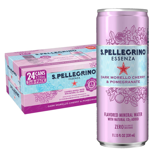 S.Pellegrino Essenza Dark Morello Cherry & Pomegranate Flavored Mineral Water, 11.15 Fl Oz Can (24 Pack)