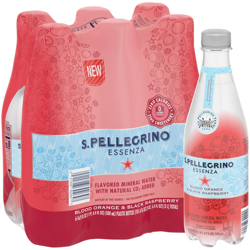 S.Pellegrino Essenza Blood Orange & Black Raspberry Flavored Mineral Water, 16.9 fl oz. Plastic Bottles (6 Count)
