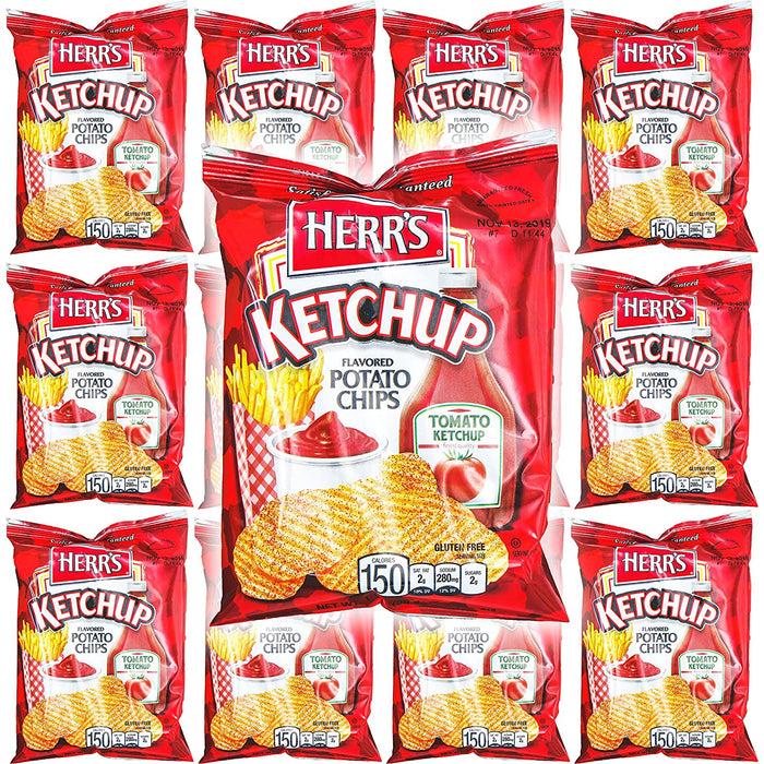 HERR'S Ketchup Flavor Potato Chips, 1oz Bag (Pack of 12, Total of 12 Oz)