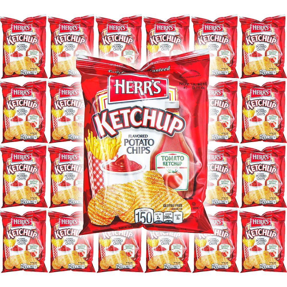 HERR'S Ketchup Flavor Potato Chips, 1oz Bag (Pack of 24, Total of 24 Oz)