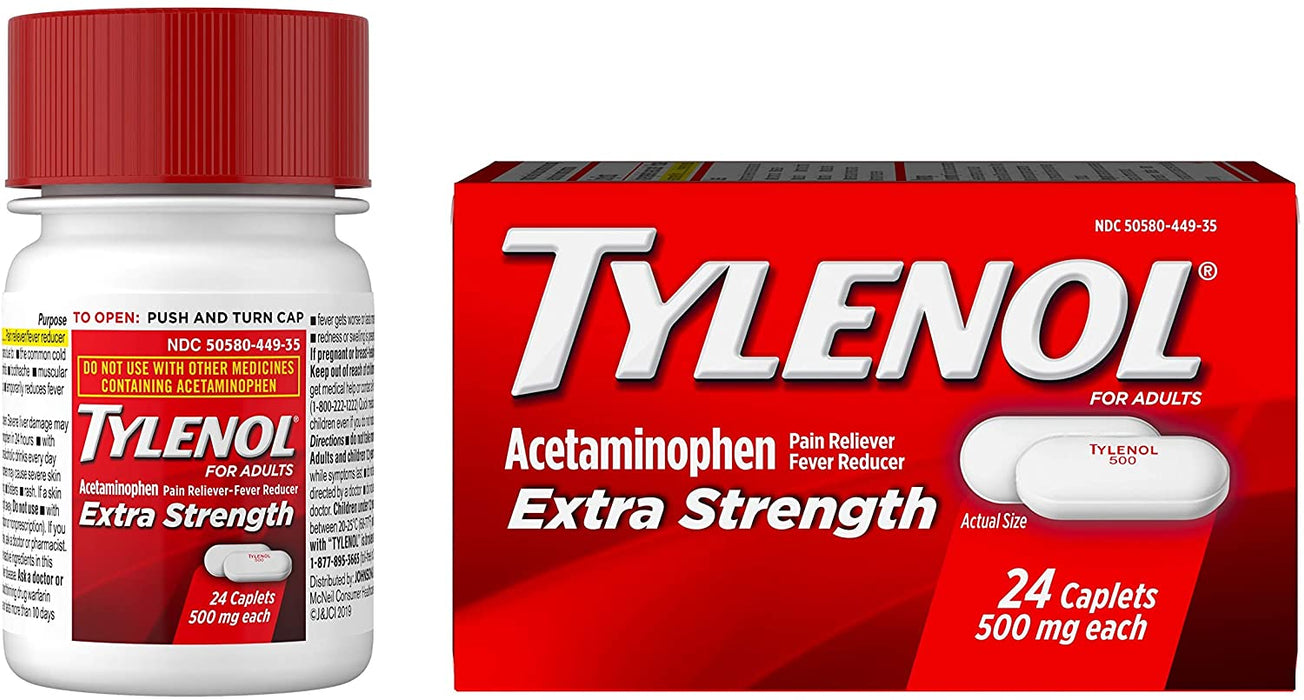 Ty-lenol Extra Strength Caplets with 500 mg Acetaminophen, Pain Reliever & Fever Reducer, 24 ct