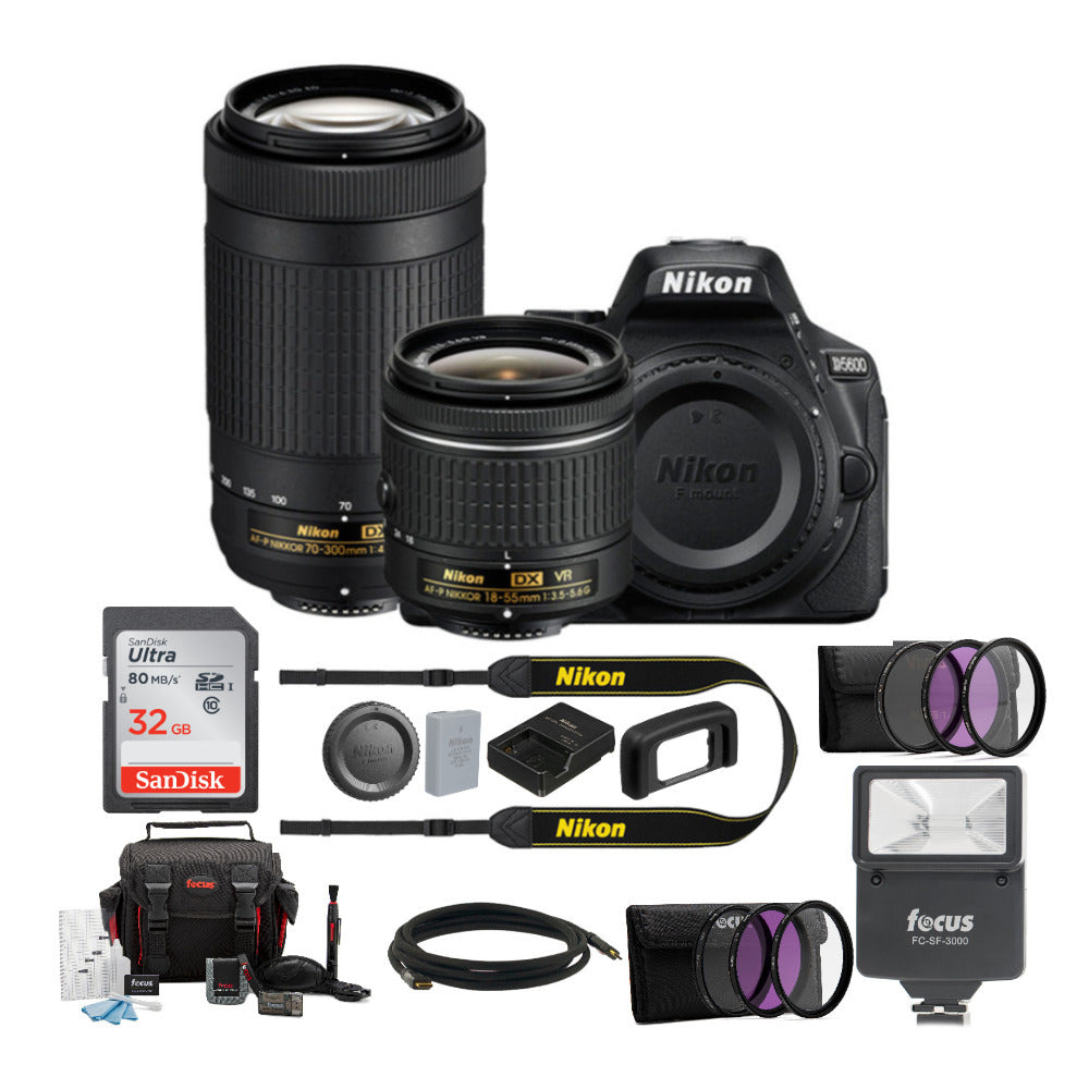 Nikon D5600 DSLR Camera with 18-55mm and 70-300mm Lenses and SD Card Bundle