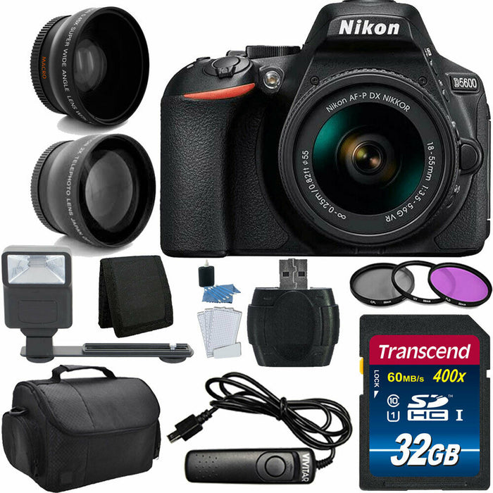 Nikon D5600 Digital SLR Camera 3 Lens Kit 18-55 VR Lens + Top Value Accessories