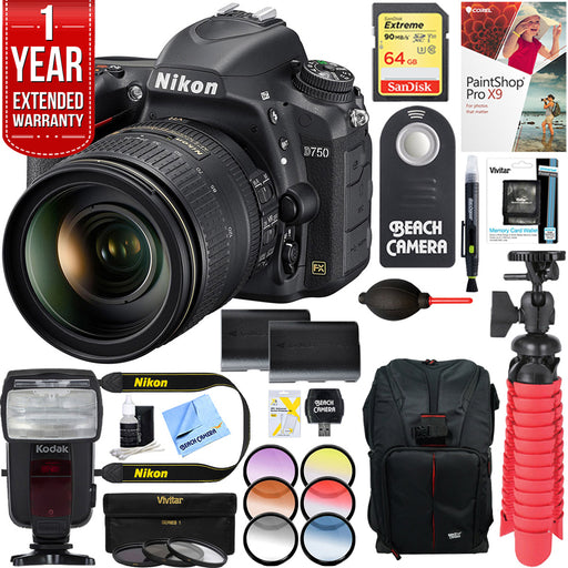 Nikon D750 24.3MP DSLR Camera w/ AF-S 24-120mm Ed VR Lens + 64GB Deluxe Battery Bundle