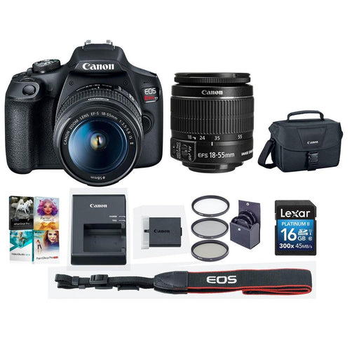 Canon Eos Rebel T7 24.1MP DSLR Camera with EF-S 18-55mm f/3.5-5.6 Is II Lens - Bundle with 58mm Filter Kit, Camera Case, 16GB SDHC Card, PC Software