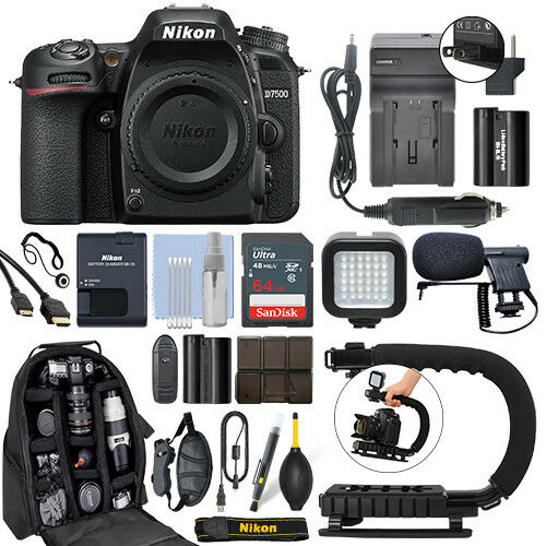 Nikon D7500 20.9 MP 4K Digital SLR Camera Body + 64GB Pro Video Kit
