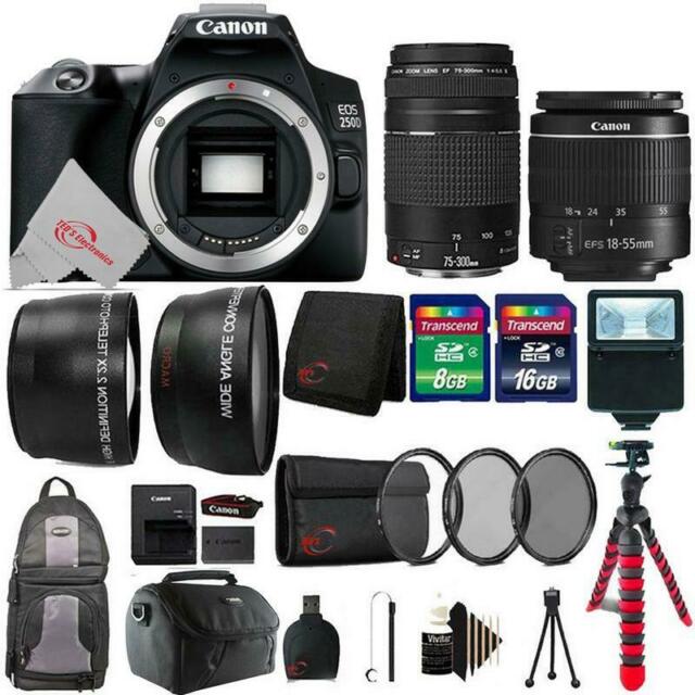 Canon EOS 250D Rebel SL3 24.1MP DSLR Camera + 18-55mm & 75-300mm Lenses + Bundle