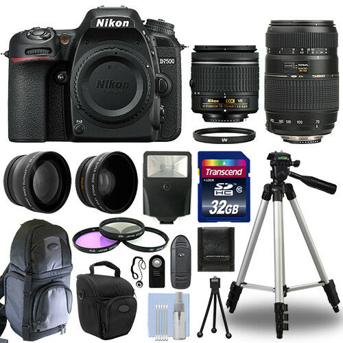 Nikon D7500 Digital SLR Camera + 4 Lens Kit: 18-55mm VR + 70-300mm + 3