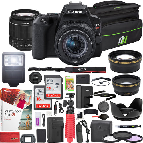 Canon Eos Rebel SL3 DSLR 24.1MP 4K Camera with EF-S 18-55mm f/3.5-5.6 Is STM Lens (Black) and Double Battery Two (2) 16GB SDHC Memory Cards Plus