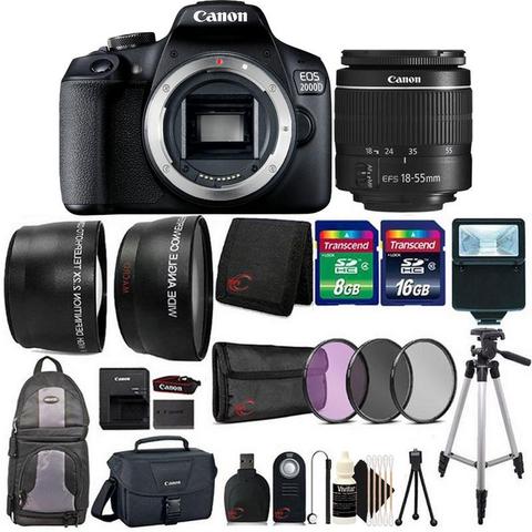 Canon Eos 2000D / Rebel T7 24.1MP Digital SLR Camera + 18-55mm Lens, Backpack, Canon Case + Bundle