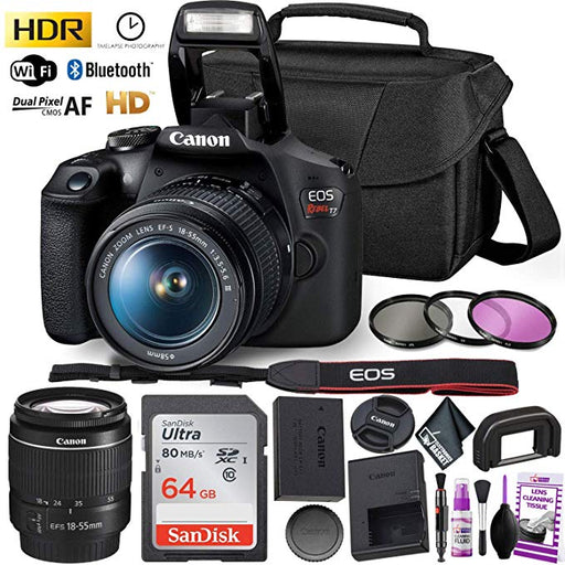 Canon Rebel T7 DSLR Camera with 18-55mm Lens Kit and SanDisk 64GB Ultra Speed Memory Card, Creative Lens Filters, Carrying Case | Limited Edition