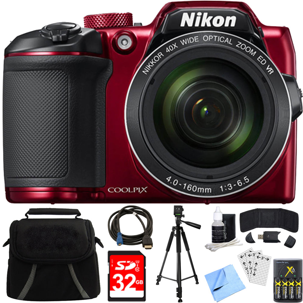 Nikon COOLPIX B500 16MP 40x Optical Zoom Digital Camera w/ Built-in Wi-Fi Bundle (Red)