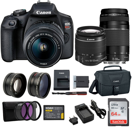 Canon EOS REBEL T7 with EF 18-55mm and EF 75-300mm Double Zoom Bundle