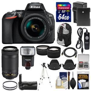 Nikon D5600 Wi-Fi Digital SLR Camera with 18-55mm VR & 70-300mm DX AF-P Lenses + 64GB Card + Case + Flash + Battery & Charger + Grip + Tripod + Kit