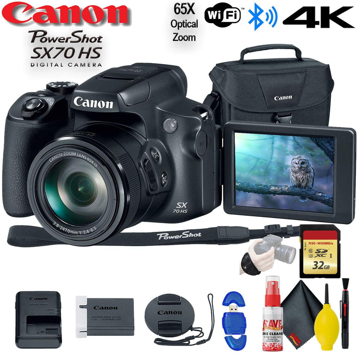 Canon PowerShot SX70 HS Digital Camera - with 32GB Memory Card, Bag, Cleaning Kit, and More