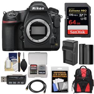 Nikon D850 Wi-Fi 4K Digital SLR Camera Body with 64GB Card + Battery & Charger + Backpack + Kit