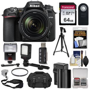 "Nikon D7500 4K Digital SLR Camera & 18-140mm VR Lens with 64GB Card, Battery & Charger, Case, Tripod, Flash, LED Video Light Kit"