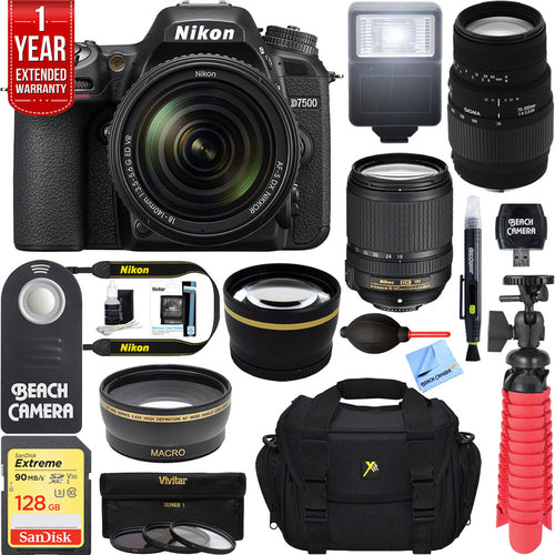 Nikon D7500 20.9MP Digital SLR Camera w/ 18-140mm VR & 70-300mm Macro Lens Bundle